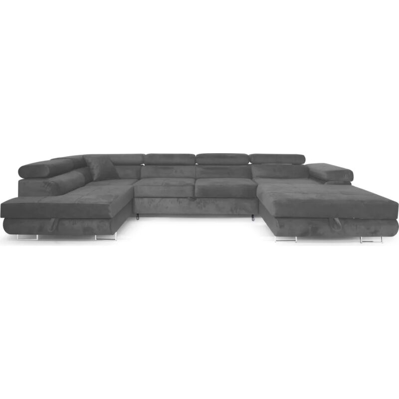 Ecksofa Aller U XXL-Ecksofa mit Schlaffunktion und zwei Bettkasten in Dunkelgrau, linke Seite