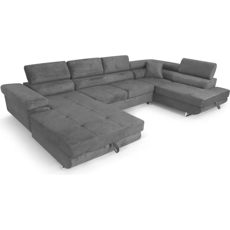 Ecksofa Aller u XXL-Ecksofa mit Schlaffunktion und zwei Bettkasten in Dunkelgrau, rechte Seite