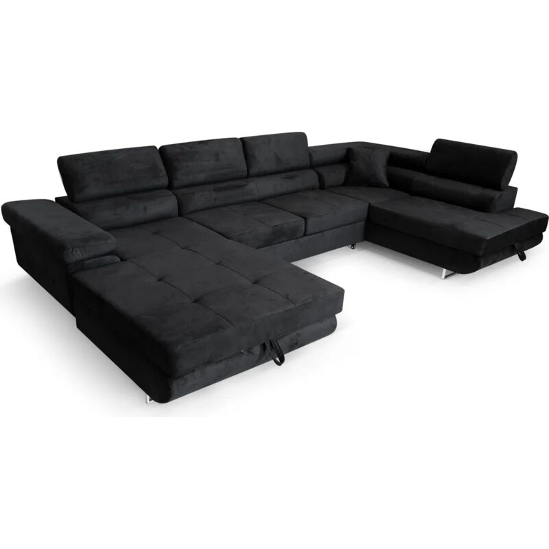 Ecksofa Aller u XXL-Ecksofa mit Schlaffunktion und zwei Bettkasten in Schwarz, rechte Seite