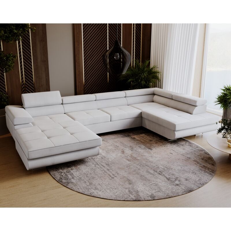 Ecksofa Sorlo u - Sofa 345 cm, Schlaffunktion, verstellbare Kopfstützen, Bettkasten - Eckcouch U-Form - Ottomane rechts freistehend- Samtstoff