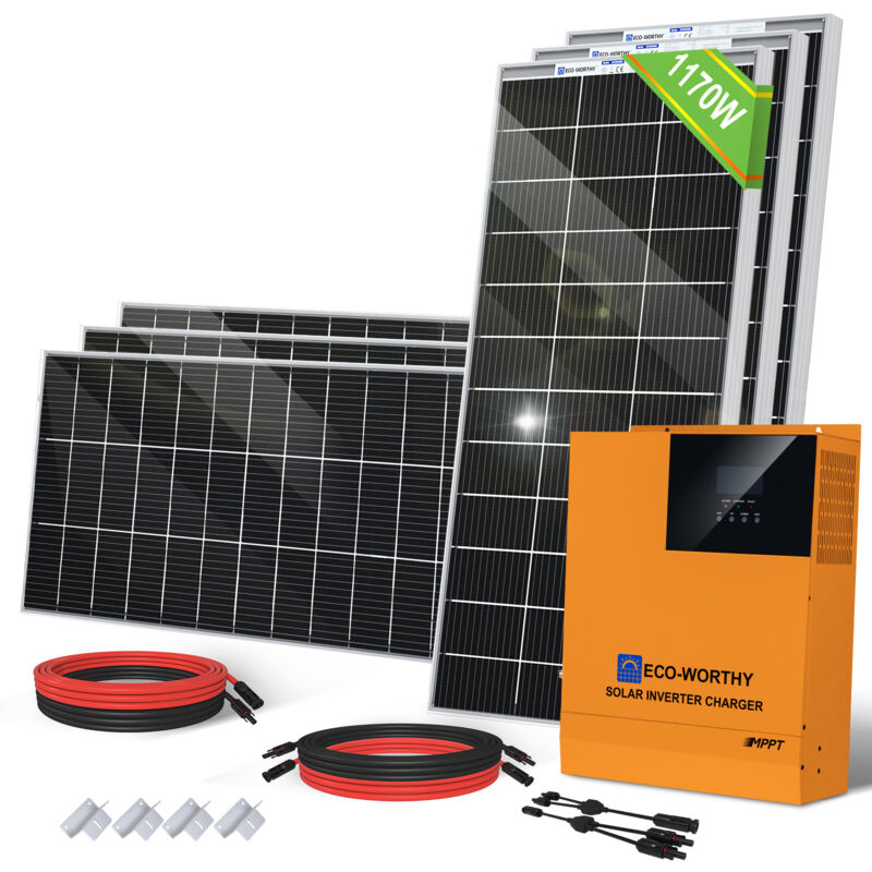 Eco-worthy - 4,68kWh/Tag Balkonkraftwerk Solaranlange 1170W 24V Stromversorgung für netzunabhängige Haushalte: 6 Stücke 195W Bifaziale