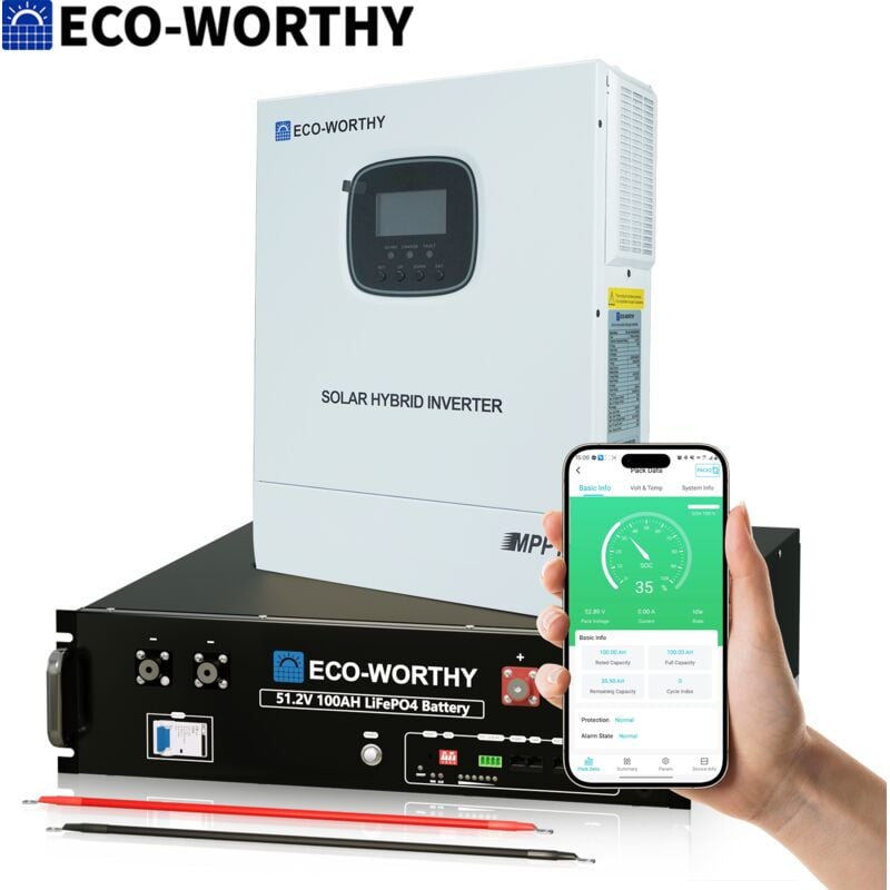 Eco-worthy - 5KWh Balkonkraftwerk mit 48V 100Ah LiFePO4 Batterie+3000W 48V Hybrid Inverter,Balkonkraftwerk mit Speicher für Solaranlage