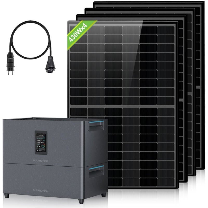 Balkonkraftwerk mit Speicher,5.12kwh Marstek Jupiter c+ Stromspeicher,4×430W Solarpanels, 4 MPPTs (pv Max 2400W),Plug&Play Installation, Solaranlage