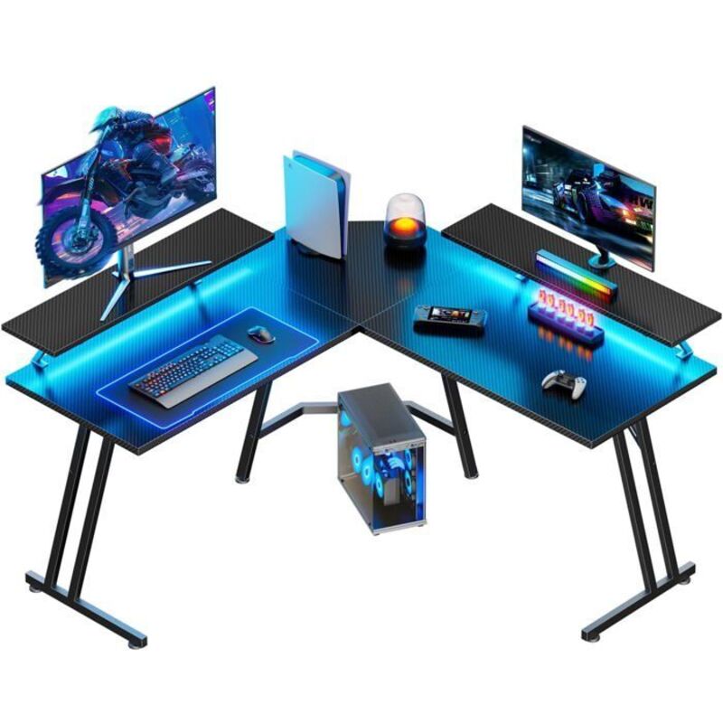EcoFurnix Gaming-Schreibtisch 130x130 cm, Eck-Gaming-Schreibtisch, Schreibtisch und Schlafzimmer, Gaming-Schreibtisch aus Kohlefaser, Schwarz