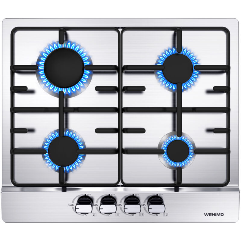 Edelstahl Gaskochfeld 4 Flammig, Einbau Gaskochfeld L60 x P51 cm, 4 Zonen Gaskocher Erdgas/Propangas