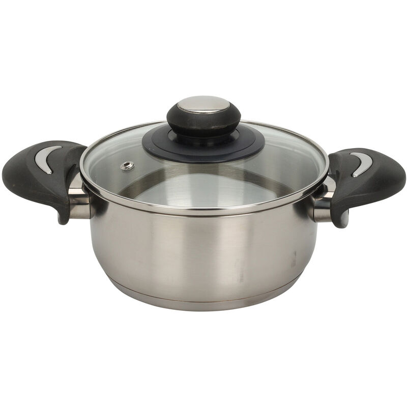 Edelstahl Kochtopf mit Glasdeckel - 1,4 L / 16 x 13 cm - Universal Küchentopf mit Griffen - Topf für Nudeln Suppen Saucen Kartoffeln für alle