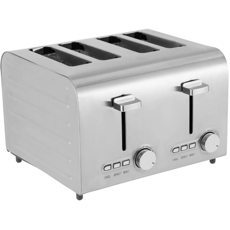Edelstahl-Toaster, 4-Scheiben-Toaster mit breitem Schlitz, silberfarben, 1500 W für den Hausgebrauch