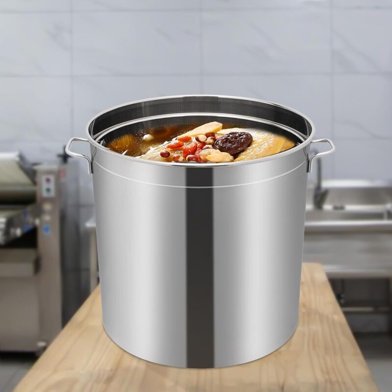 Edelstahl Topf, 50 L kochtopf groß, Gastronomie Kochtopf Suppentopf,Kochgeschirr-Saucen topf mit Korb & Deckel & Griff für Restaurants, Cafeterias,