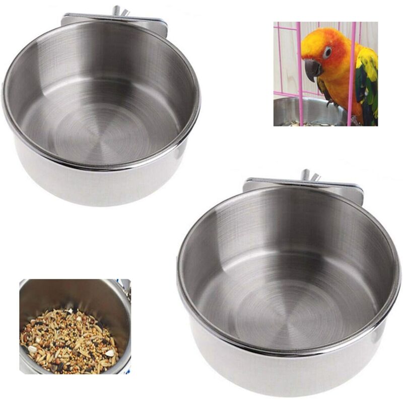 Edelstahl-Vogelfutterstation, Edelstahl, feste Futternapf, Schüssel, hängender Käfig, Futterwasser, Haustier-Knabberei, Vogelkäfig-Zubehör, 2 Stück