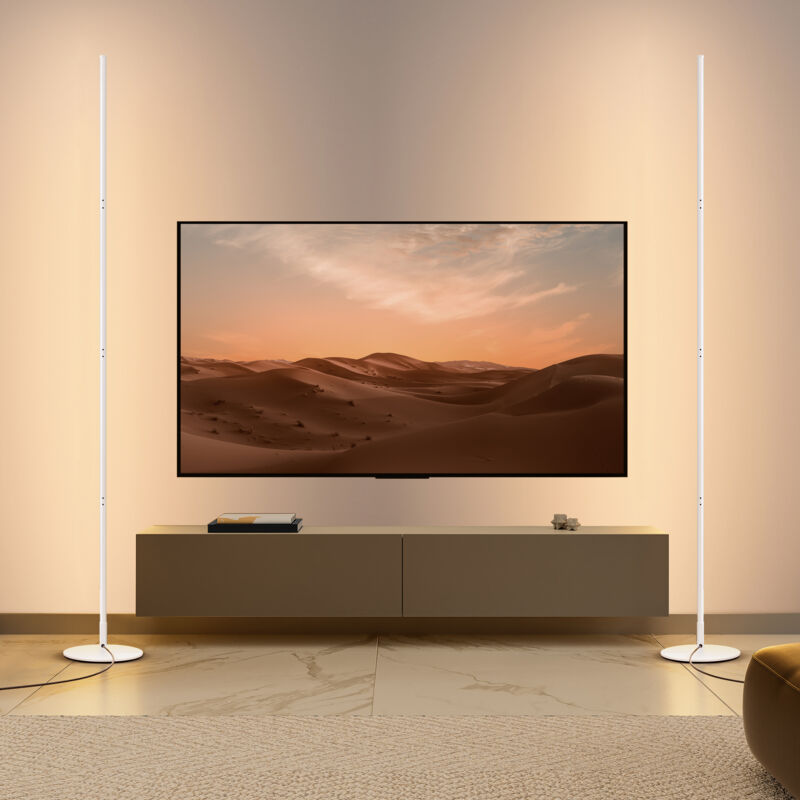 EDISHINE 2 Stück Stehlampe Wohnzimmer, LED Stehlampe Dimmbar 3000K, höhenverstellbar 146 cm, Weiß