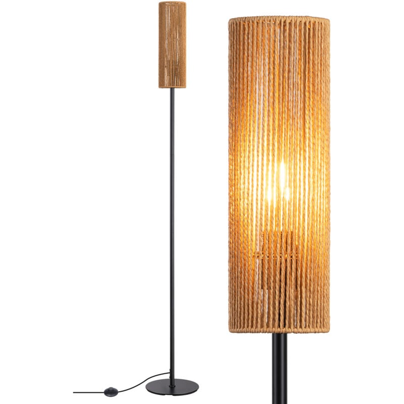 EDISHINE LED Stehleuchte mit Lampenschirm aus gewebtem Seil, Stehlampe vintage 2700K warmweiß, Höhe 165 cm, Boho Stehlampe E27 für Schlafzimmer,