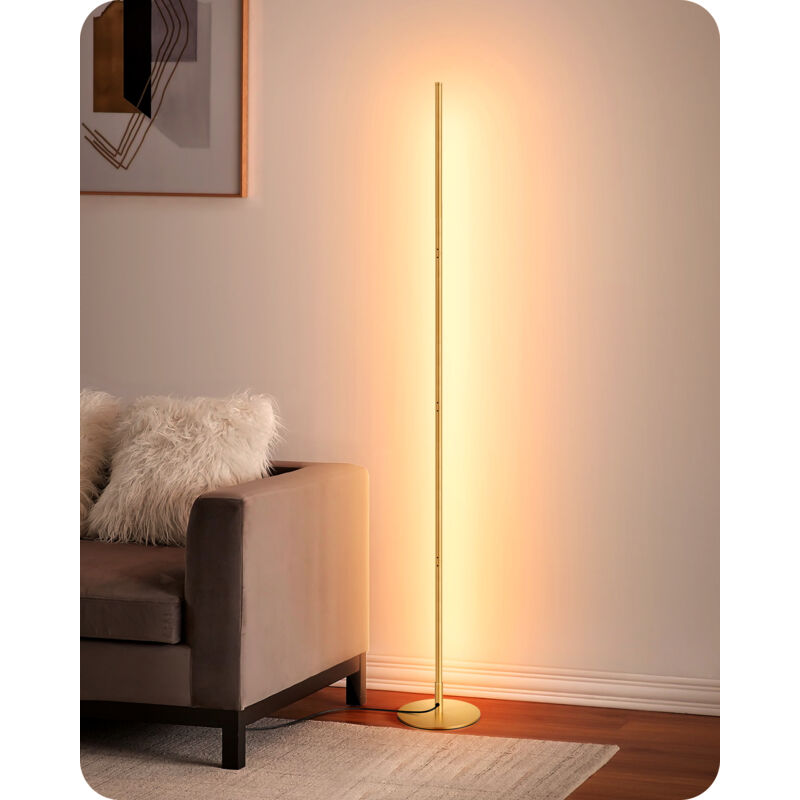 EDISHINE Stehlampe Wohnzimmer 3000K, LED Stehlampe Dimmbar mit Memory-Funktion, höhenverstellbar 146 cm, Gold