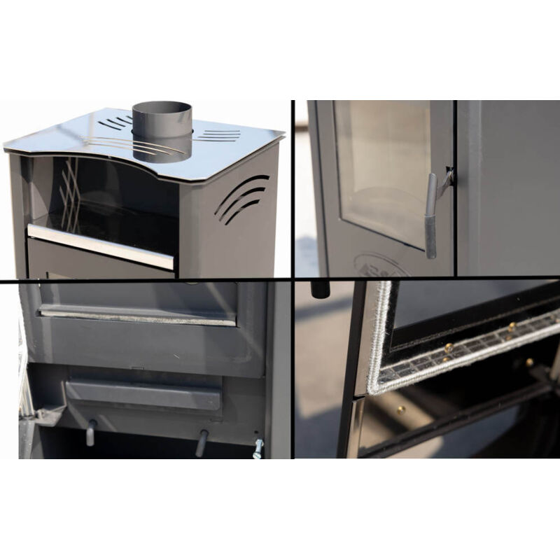 ABC - eek a Kaminofen Quadro Inox Holzofen 9,5 kW mit Mehrfachbelegung Kamin Ofen Holz Holzofen Werkstattofen Heizofen