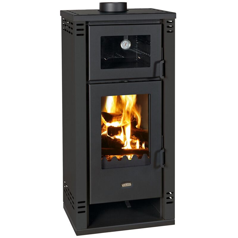 EEK A+ Kaminofen mit Backfach PRITY K2 GT F komplett schwarz – 8,1kW