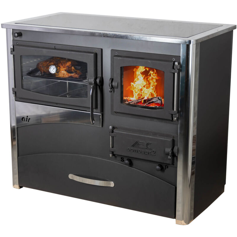 Eek a Kaminofen mit Backfach und Herdplatte mit Glaskeramik ABC Concept 2 Air Links Mehrfachbelegung Holzofen 11,6 kW Kamin Ofen Holz Werkstattofen