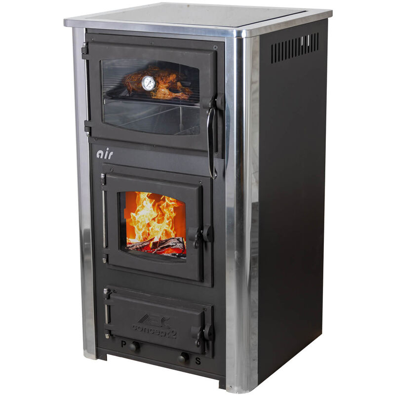 Eek a Kaminofen mit Backfach und Herdplatte mit Glaskeramik ABC Concept 2 Air Mini Mehrfachbelegung Holzofen 10 kW Kamin Ofen Holz Werkstattofen