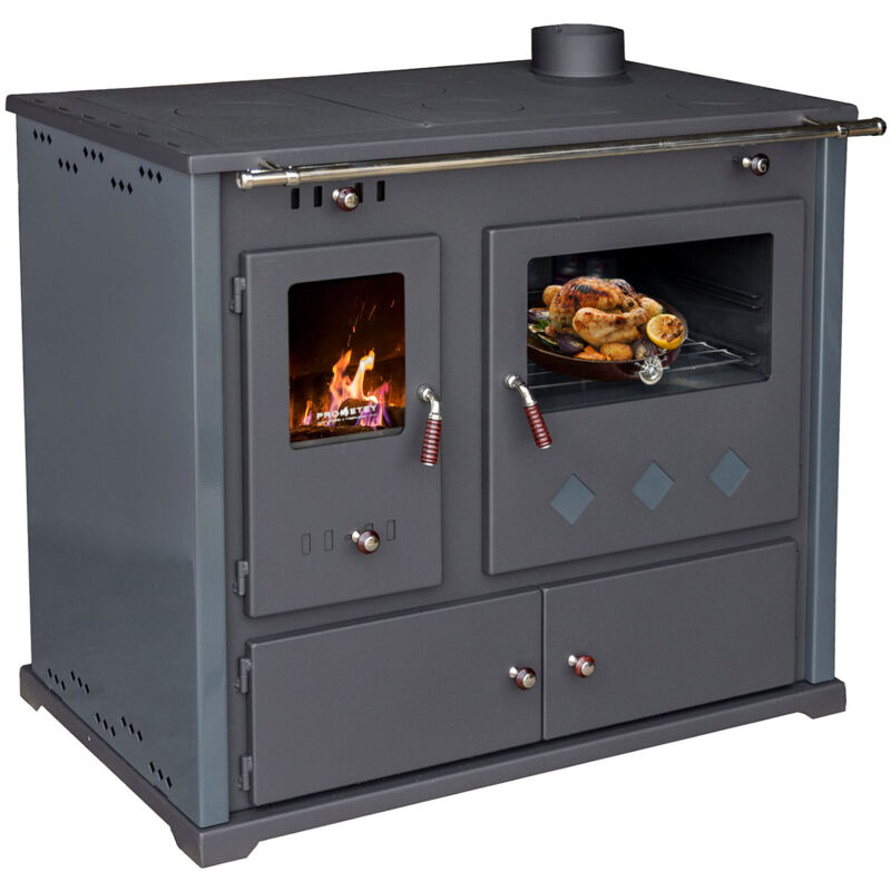 Eek a+ Kaminofen mit Backfach und Herdplatte Pracktik Lux Anthrazit ral 7016 rechts Holzofen 9,5 kW Kamin Ofen Dauerbrandofen Werkstattofen