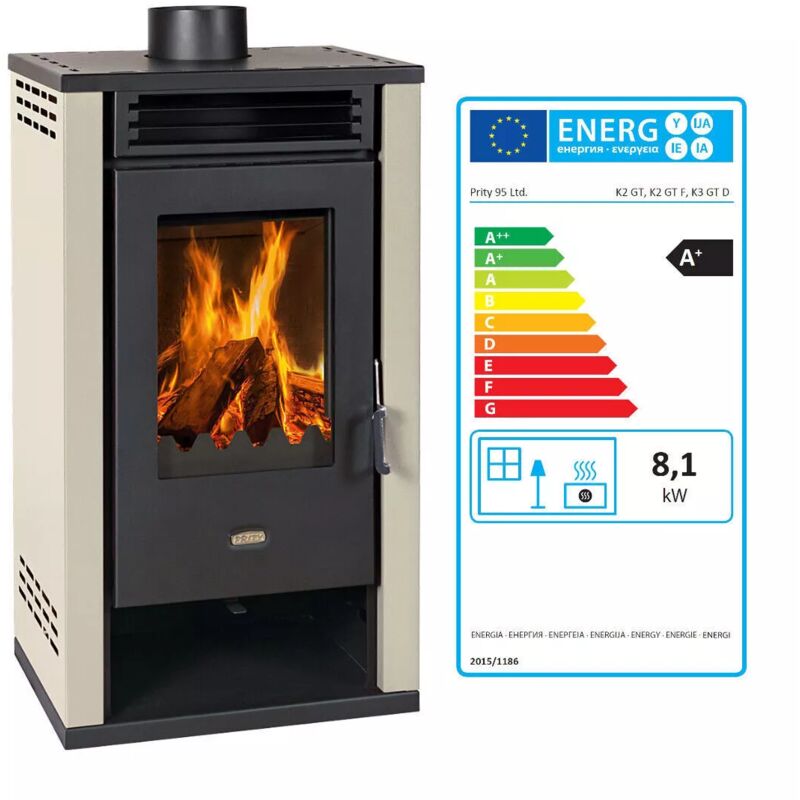 Prity - eek a+ Kaminofen K2 gt Creme, dauerbrandfähig – 8,1kW