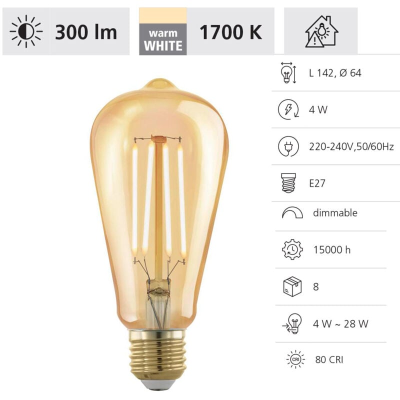 Eglo - led Leuchtmittel Edison ST64 E27 4W amber 1700K Leuchtmittel