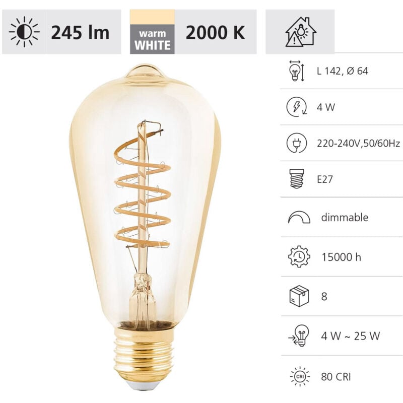 Eglo - led Deko Leuchtmittel Edison ST64 E27 4W amber 2000K Leuchtmittel