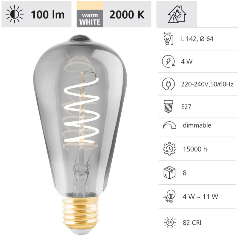 Eglo - led Leuchtmittel Edison ST64 E27 4W rauch Leuchtmittel