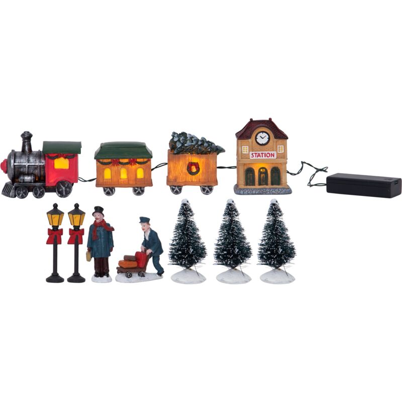 Eglo Christmas - eglo led Weihnachtsdeko für Innen, Deko-Weihnachtsdorf beleuchtet mit Eisenbahn, Winterlandschaft mit batteriebetriebener