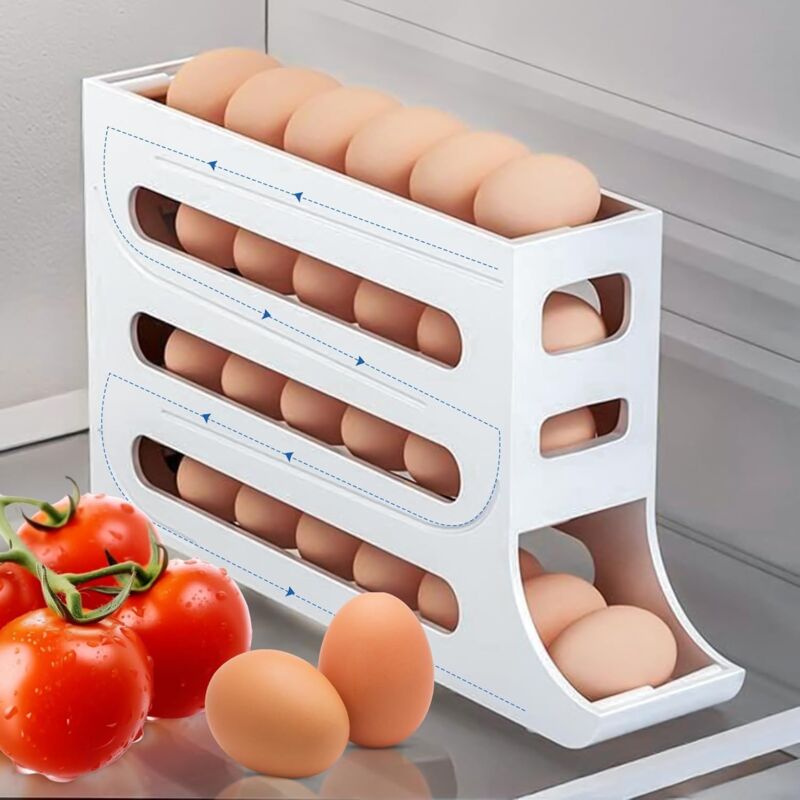 Eieraufbewahrung, Kühlschrank-Eierspender, 4 Etagen, Eierspender für Kühlschrank, rollender Eierspender für Kühlschrank, platzsparende Eierablage