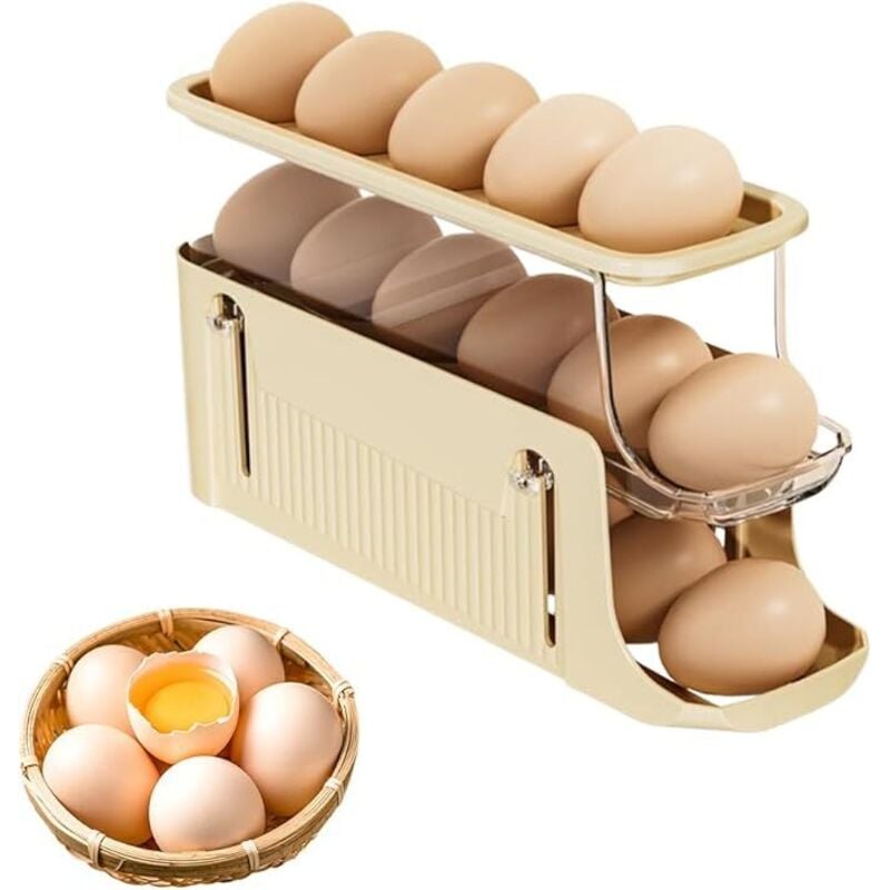 Eierhalter für Kühlschrank, Kühlschrank Organizer Eier Automatisch Rollender Eierspender 3 Etagen Eierbehälter für Kühlschrank Ausziehbares Eierbox