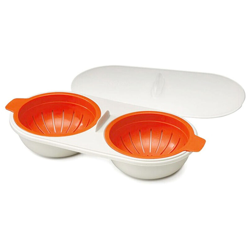 Eierkocher für die Mikrowelle, Eierkocher mit 2 Kammern und Dampfgarfunktion, Doppel-Eierkocher für die Mikrowelle für Eier, Hamburger,