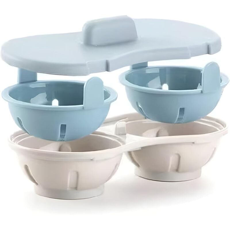 Eierpochierer für die Mikrowelle, BPA-freie Eierform, Eierkocher, Eierdampfgarer für die Mikrowelle, Doppelbecher aus Polypropylen mit Dichtung (blau)