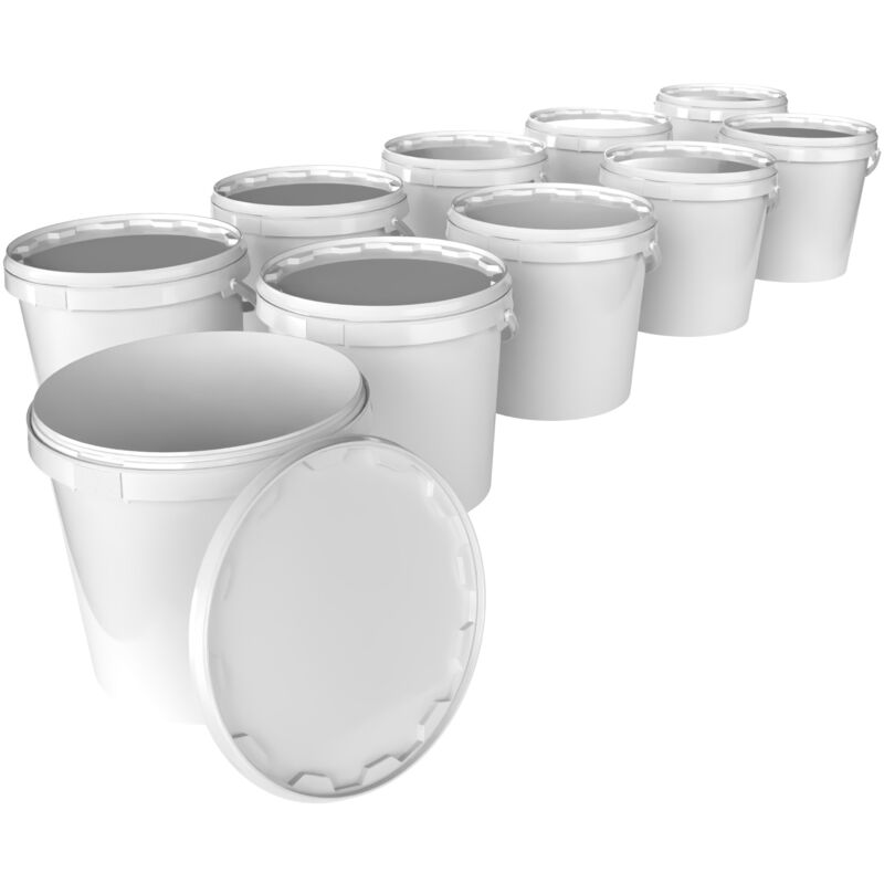Fixedbyu - Eimer mit Deckel 20 l Lebensmittelecht Weiß pp 10 Stück