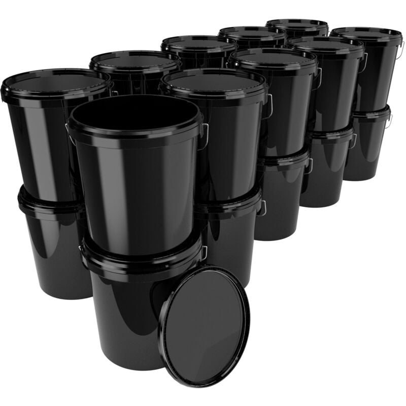 20 Eimer mit Deckel 16 L Vorratseimer Lebensmittelecht Schwarz (PP) 20 Stück