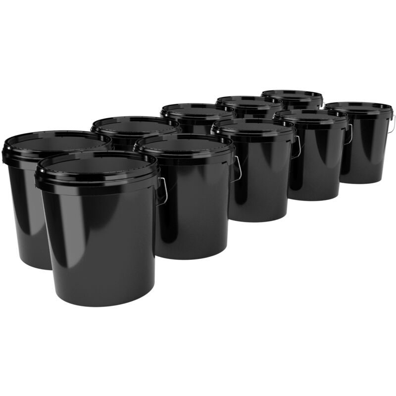Fixedbyu - 10 Eimer mit Deckel 16 l Vorratseimer Lebensmittelecht Schwarz (pp) 10 Stück