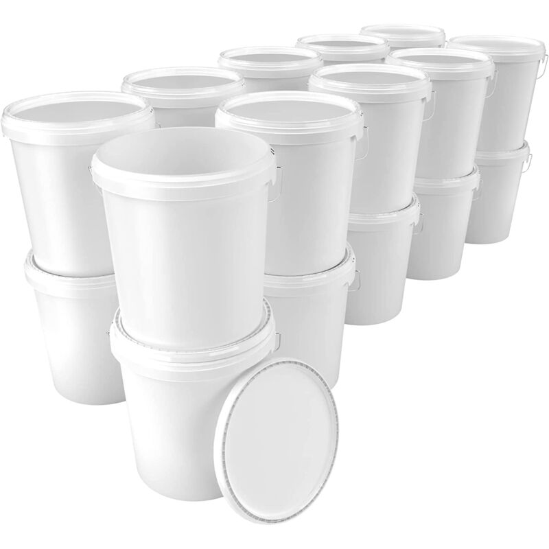 Fixedbyu - 20 Eimer mit Deckel 16 l Vorratseimer Lebensmittelecht Weiß pp 20 Stück
