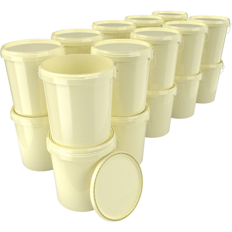 Fixedbyu - 20 Eimer mit Deckel Kunststoff Leereimer Griff 15,9l lebensmittelecht elfenbein