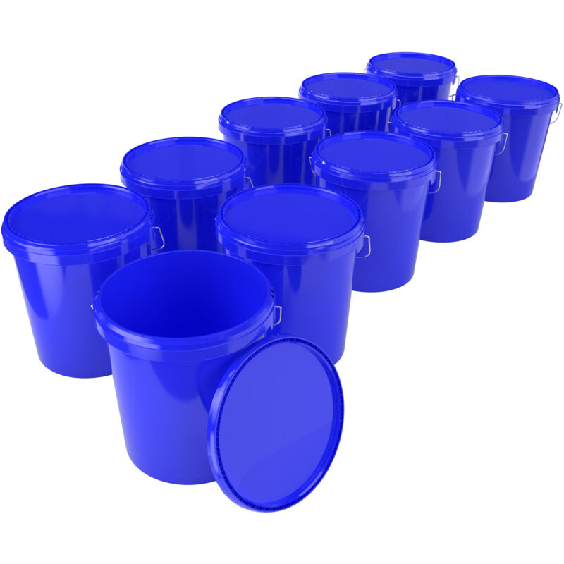 Fixedbyu - 10x Eimer mit Deckel Kunststoff Leereimer Griff 15,9l lebensmittelecht blau