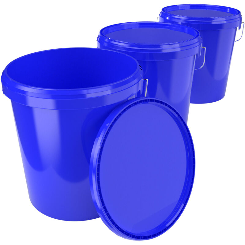 Fixedbyu - 3x Eimer mit Deckel Kunststoff Leereimer Griff 15,9l lebensmittelecht blau