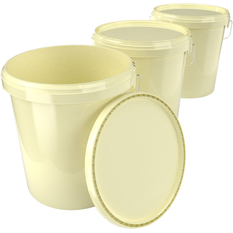 Fixedbyu - 3x Eimer mit Deckel Kunststoff Leereimer Griff 15,9l lebensmittelecht elfenbein