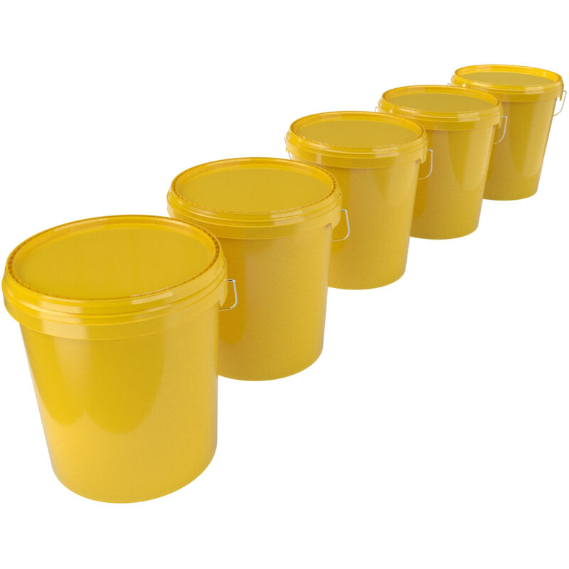 Fixedbyu - 5x Eimer mit Deckel Kunststoff Leereimer Griff 15,9l lebensmittelecht gelb