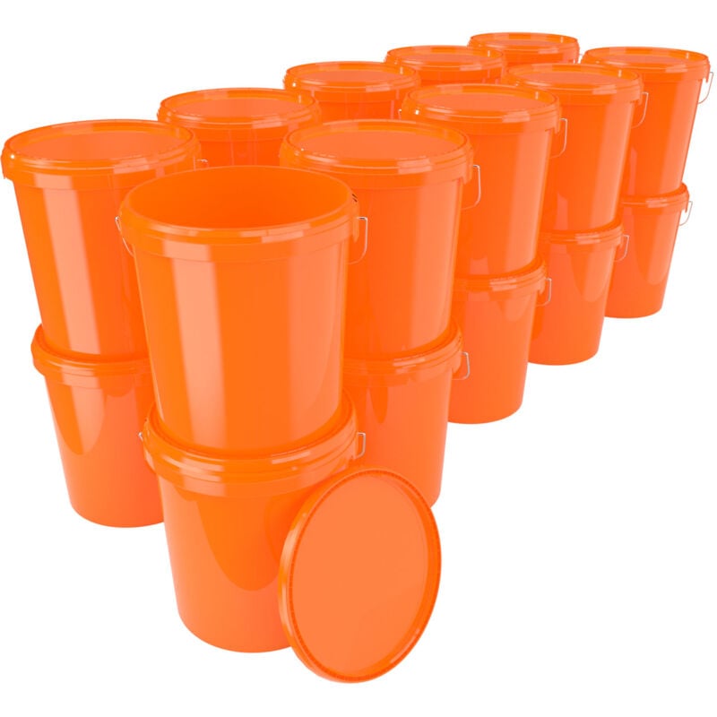 Fixedbyu - 50x Eimer mit Deckel Kunststoff Leereimer Griff 15,9l lebensmittelecht orange