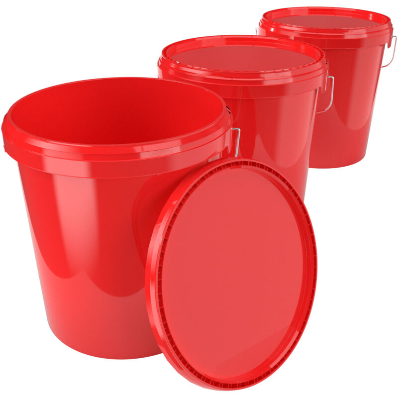 Fixedbyu - 3x Eimer mit Deckel Kunststoff Leereimer Griff 15,9l lebensmittelecht rot