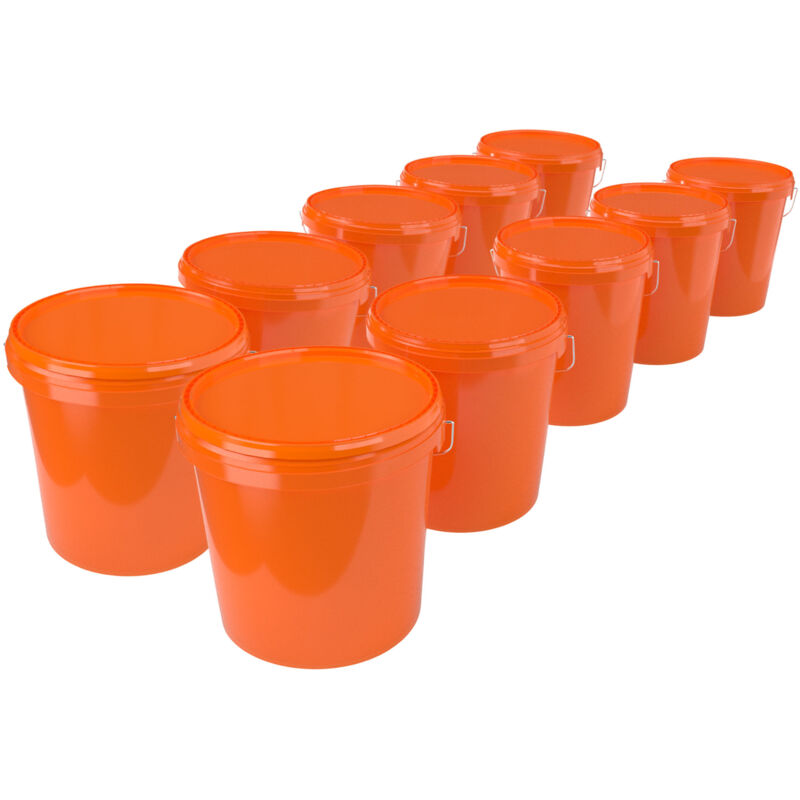 Fixedbyu - 10x Eimer mit Deckel Kunststoff Leereimer Griff 15,9l lebensmittelecht orange