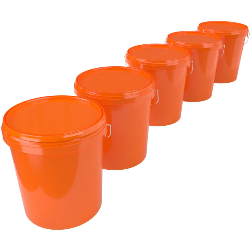 Fixedbyu - 5x Eimer mit Deckel Kunststoff Leereimer Griff 15,9l lebensmittelecht orange