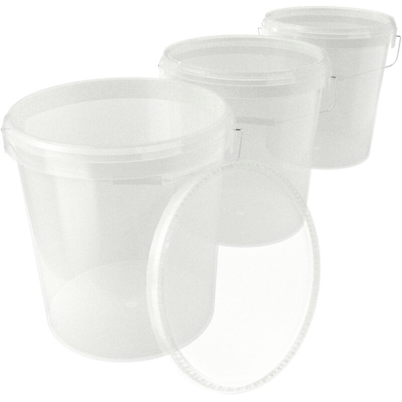 Fixedbyu - 3 Eimer mit Deckel Kunststoff Leereimer Griff 15,9l lebensmittelecht transparent