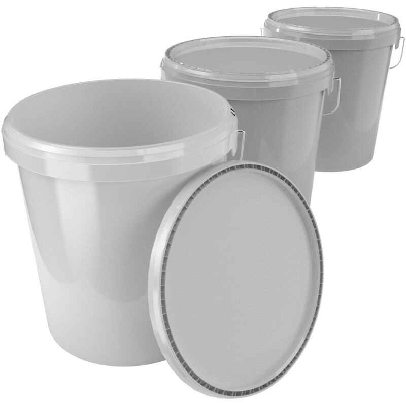 Fixedbyu - 3x Eimerset für Lebensmittel- und Chemieindustrie, 15,9 Liter Fassungsvermögen, grau