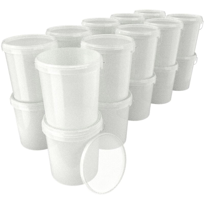 Fixedbyu - 20x Eimer mit Deckel Kunststoff Leereimer Griff 15,9l lebensmittelecht natur