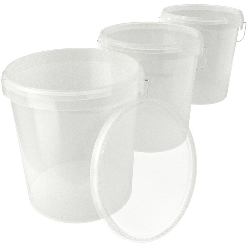Fixedbyu - 3x Eimer mit Deckel Kunststoff Leereimer Griff 15,9l lebensmittelecht natur