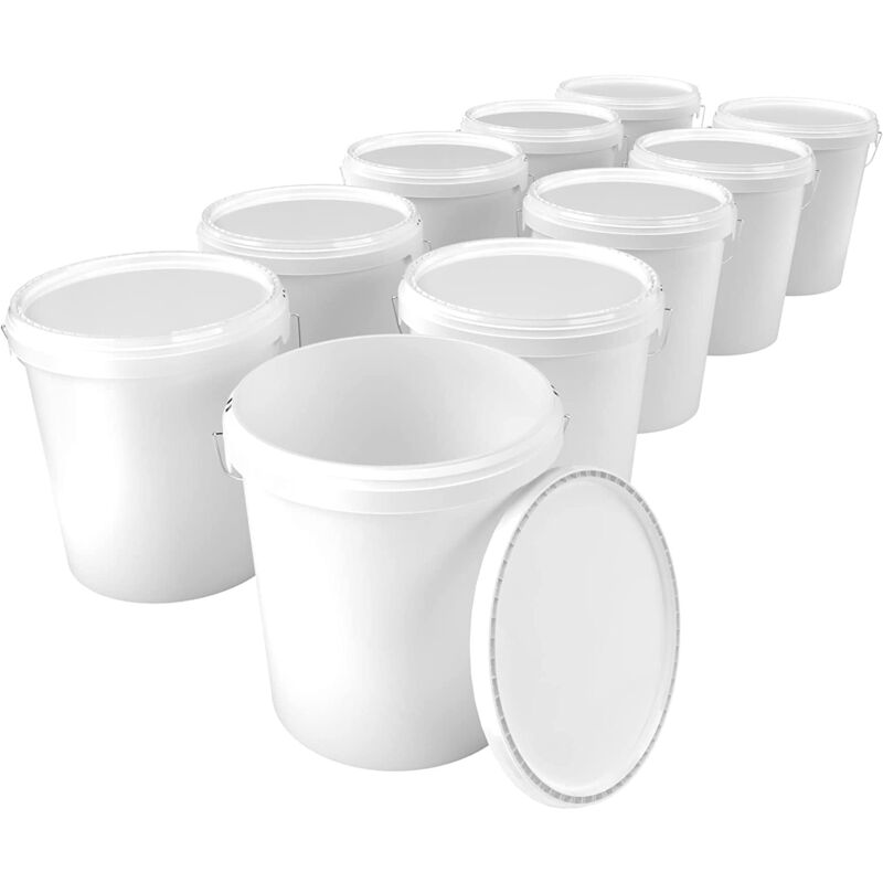 Fixedbyu - 10 Eimer mit Deckel 16 l Vorratseimer Lebensmittelecht Weiß pp 10 Stück