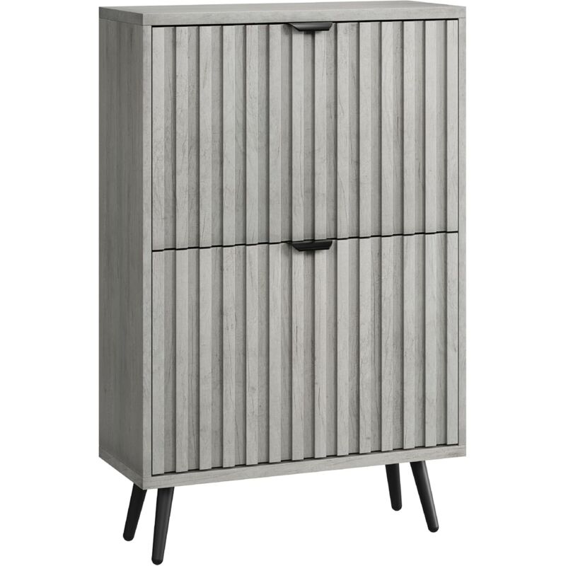 Ein versteckter Schuhschrank mit einem 60cm grauen Rillendesign und 2-Klapp-Schubladen, verwendet als eigenständiger Schuhschrank für Eingänge,