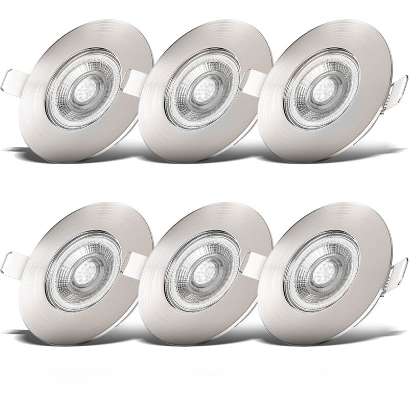 B.k.licht - Einbaustrahler 68mm 6er Set - 230V, 4,9W, 480lm, led, IP44, warmweiß, matt-nickel